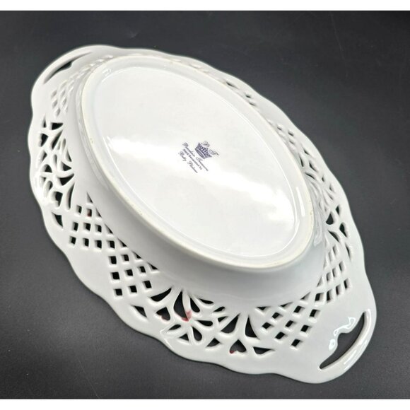 Vintage Porcelain Pink Oval Dish Reticulated Edges Floral Rose Design JJ3903 - Picture 7 of 8